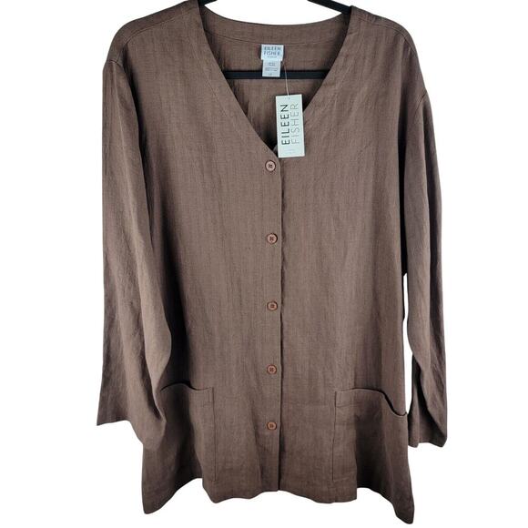 Eileen Fisher Long Jacket Women 1X Duster Pockets Linen Lagenlook Minimalist USA - Picture 4 of 16